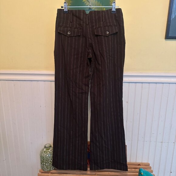 Vintage IZ Beyer Brown Pinstripe Wide-Leg Pants Buttoned Back Pockets Belt loops - Picture 2 of 7
